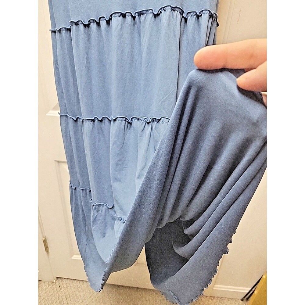 White Mark Scoop Neck Blue Dress Plus Size 1X Super Soft Ruffle Accents NEW - Picture 6 of 10
